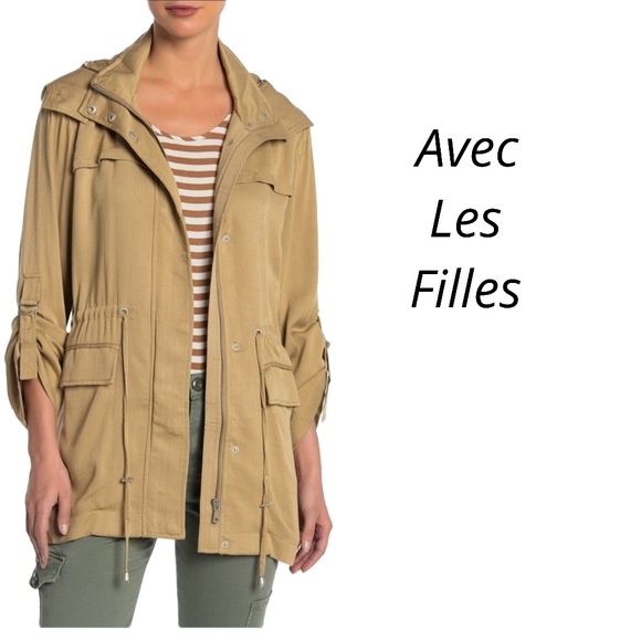Avec Les Filles Tan  Zip Up Hooded Lyocell Anorak Jacket Lemongrass Size Medium - Picture 1 of 12